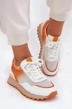 Skórzane Buty Sportowe Z Siateczką Damskie Vinceza 66775 Pomarańczowe
