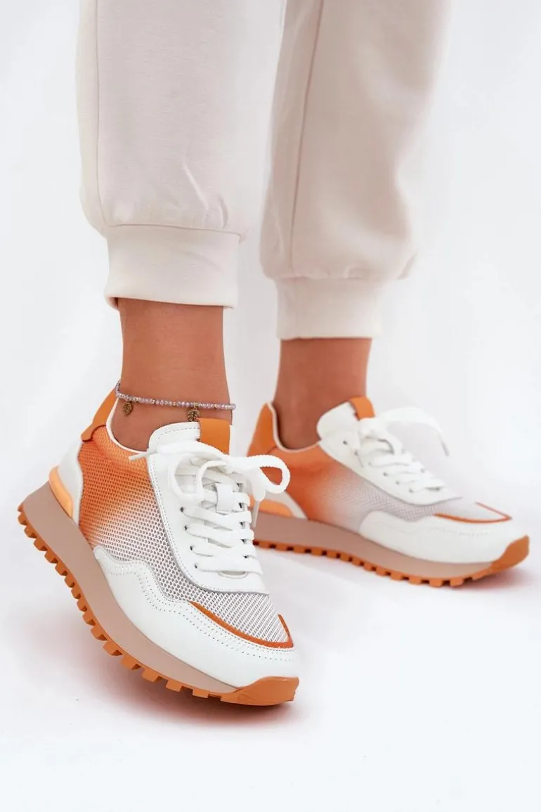 Skórzane Buty Sportowe Z Siateczką Damskie Vinceza 66775 Pomarańczowe