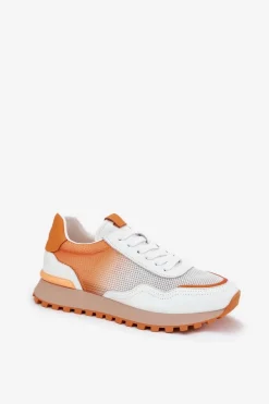 Skórzane Buty Sportowe Z Siateczką Damskie Vinceza 66775 Pomarańczowe