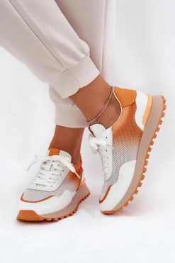 Skórzane Buty Sportowe Z Siateczką Damskie Vinceza 66775 Pomarańczowe