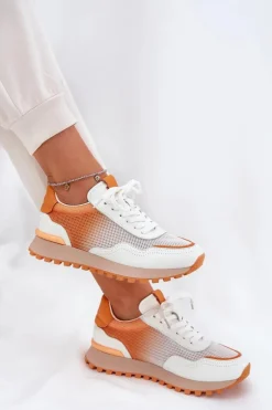 Skórzane Buty Sportowe Z Siateczką Damskie Vinceza 66775 Pomarańczowe