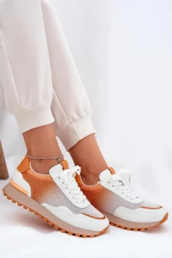 Skórzane Buty Sportowe Z Siateczką Damskie Vinceza 66775 Pomarańczowe