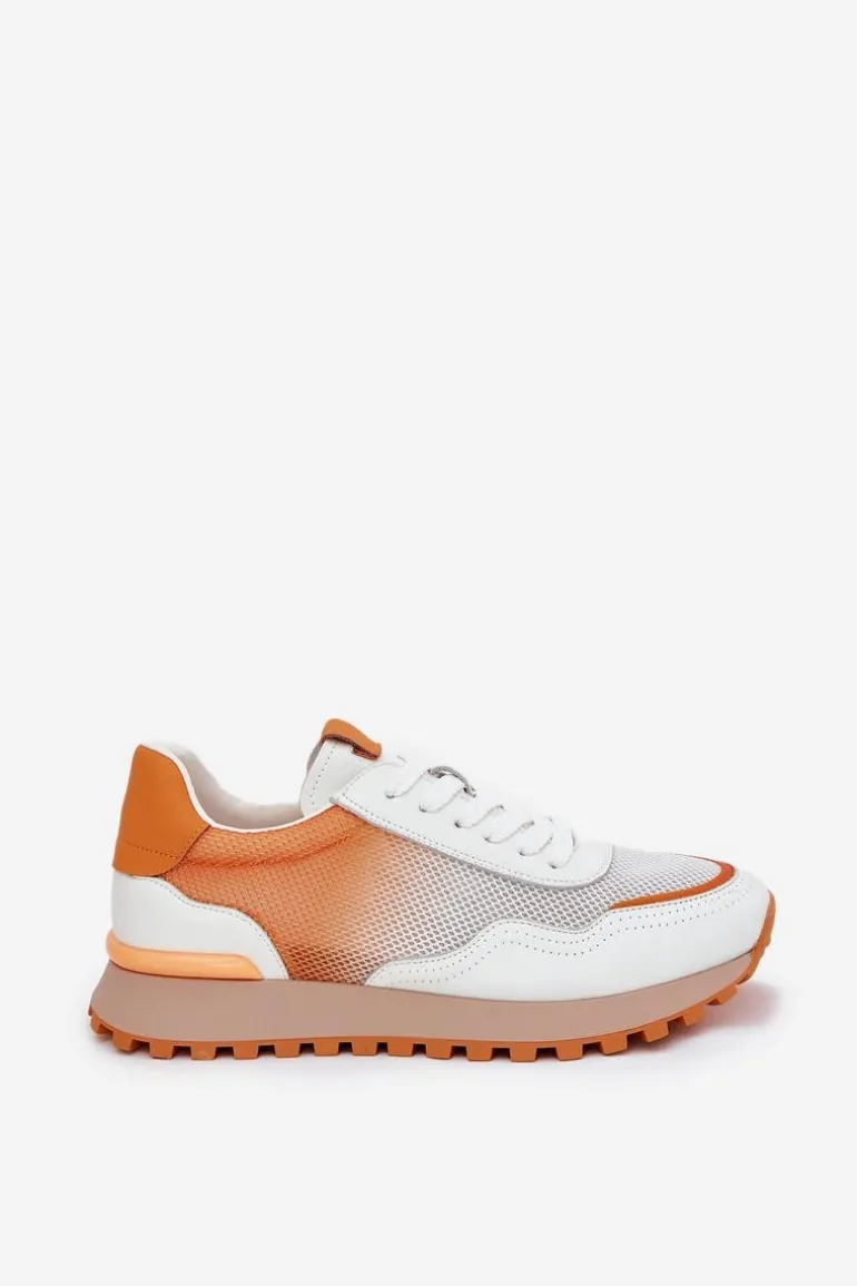 Skórzane Buty Sportowe Z Siateczką Damskie Vinceza 66775 Pomarańczowe