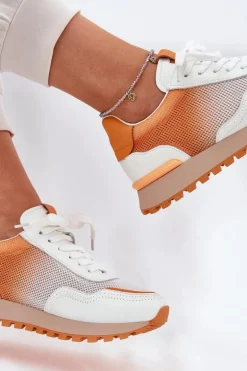 Skórzane Buty Sportowe Z Siateczką Damskie Vinceza 66775 Pomarańczowe