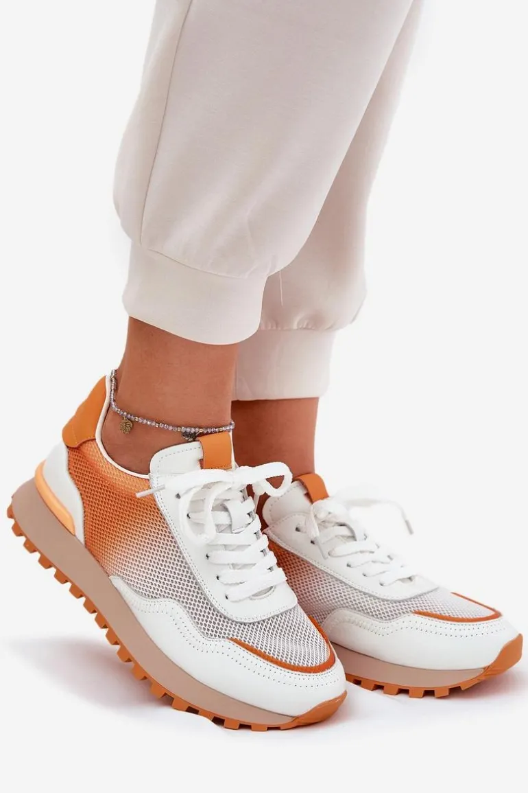 Skórzane Buty Sportowe Z Siateczką Damskie Vinceza 66775 Pomarańczowe