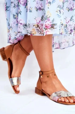 Skórzane Błyszczące Sandały Maciejka 04618-29 Rude