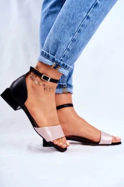 Skórzane Błyszczące Sandały Maciejka 04618-21 Czarno-Różowe