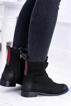 Skórzane Czarne Damskie Botki The Island