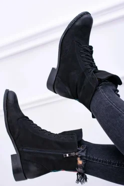 Skórzane Czarne Damskie Botki The Island