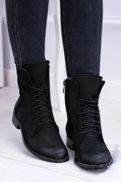 Skórzane Czarne Damskie Botki The Island