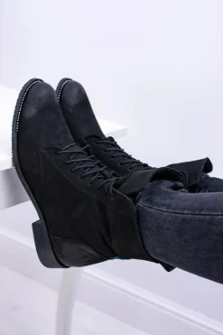 Skórzane Czarne Damskie Botki The Island