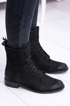 Skórzane Czarne Damskie Botki The Island