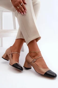 Skórzane Czółenka Damskie Laura Messi 2846 Brązowe