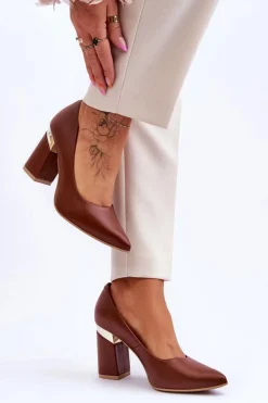 Skórzane Czółenka Lewski 3117 Brązowe