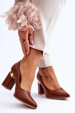 Skórzane Czółenka Lewski 3117 Brązowe