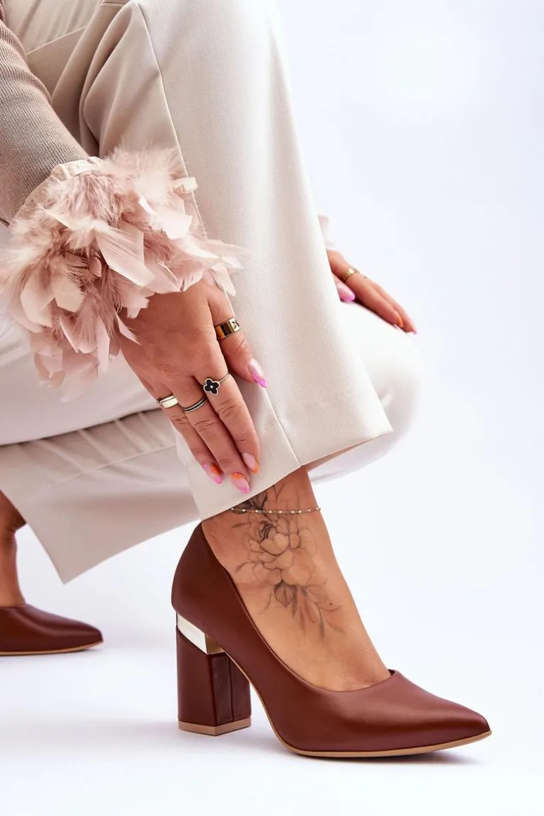 Skórzane Czółenka Lewski 3117 Brązowe