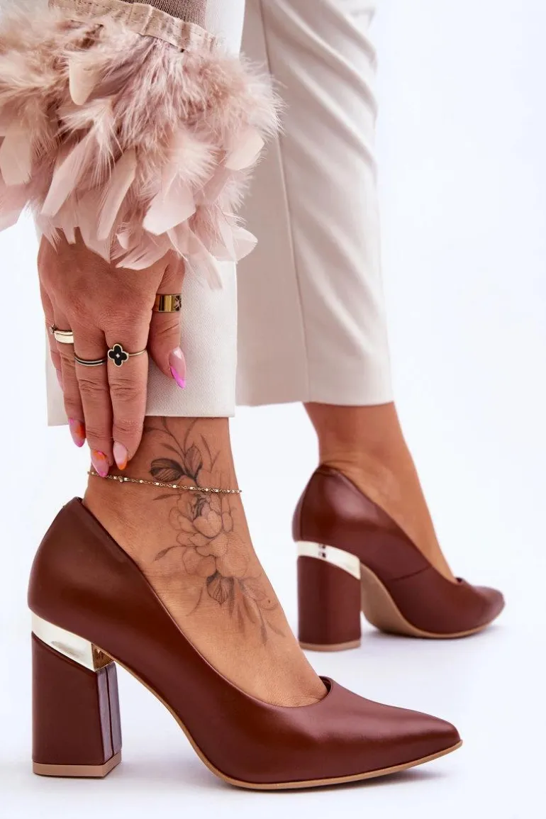 Skórzane Czółenka Lewski 3117 Brązowe