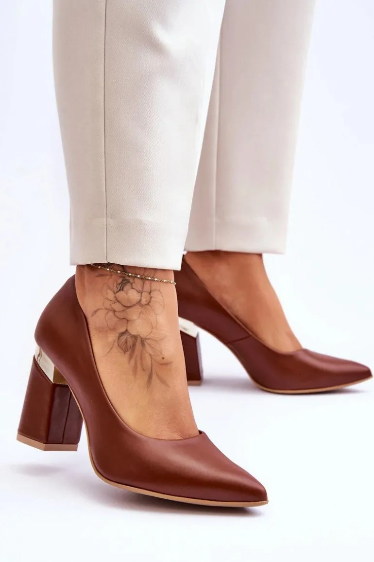 Skórzane Czółenka Lewski 3117 Brązowe