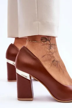 Skórzane Czółenka Lewski 3117 Brązowe