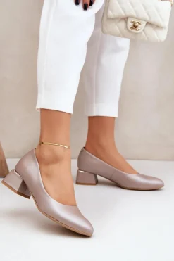 Skórzane Czółenka Lewski 3118 Ciemnobeżowe