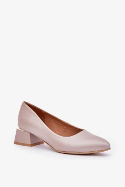 Skórzane Czółenka Lewski 3118 Ciemnobeżowe