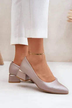 Skórzane Czółenka Lewski 3118 Ciemnobeżowe