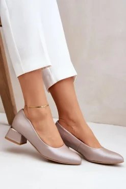 Skórzane Czółenka Lewski 3118 Ciemnobeżowe