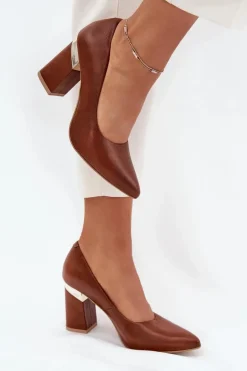 Skórzane Czółenka Lewski 3117 Ciemnobrązowe