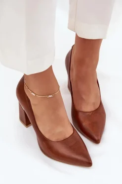 Skórzane Czółenka Lewski 3117 Ciemnobrązowe