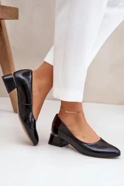 Skórzane Czółenka Lewski 3118 Czarne