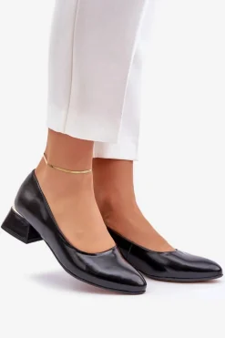 Skórzane Czółenka Lewski 3118 Czarne