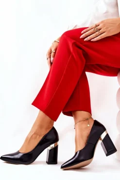 Skórzane Czółenka Lewski 3117 Czarne