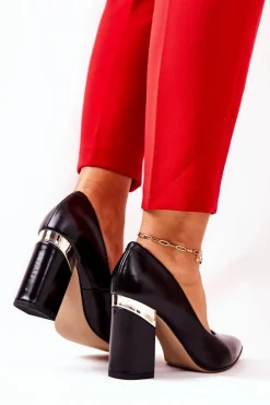 Skórzane Czółenka Lewski 3117 Czarne