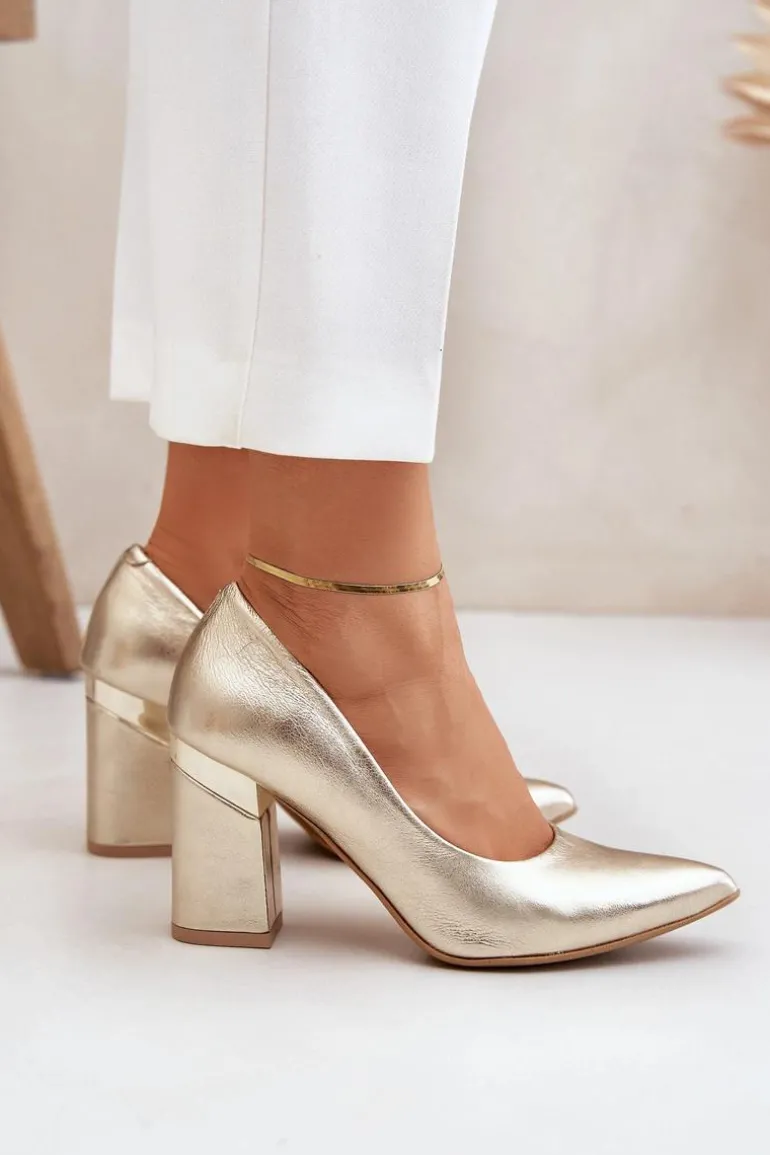 Skórzane Czółenka Lewski 3117 Złote