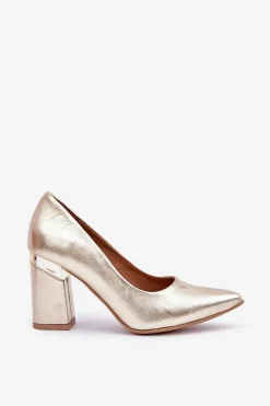 Skórzane Czółenka Lewski 3117 Złote