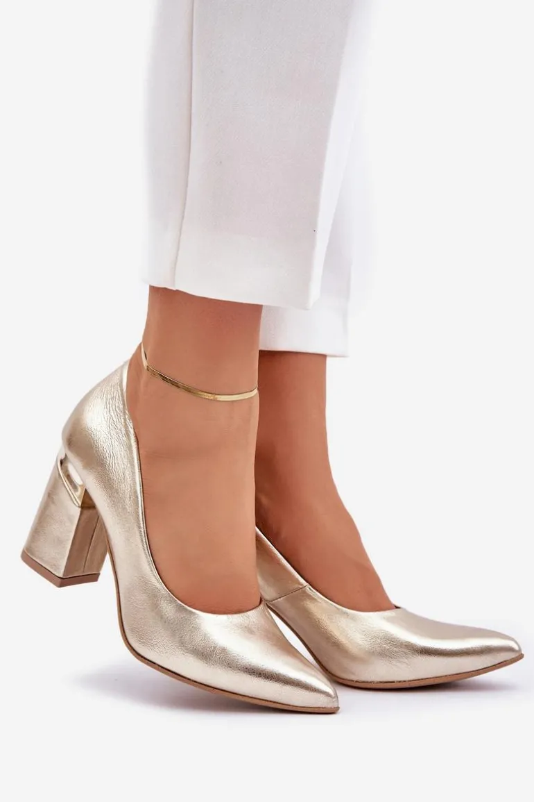 Skórzane Czółenka Lewski 3117 Złote