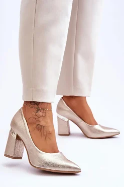 Skórzane Czółenka Lewski 3117 Złote