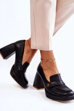 Skórzane Czółenka Lewski Shoes 3195/2 Czarne