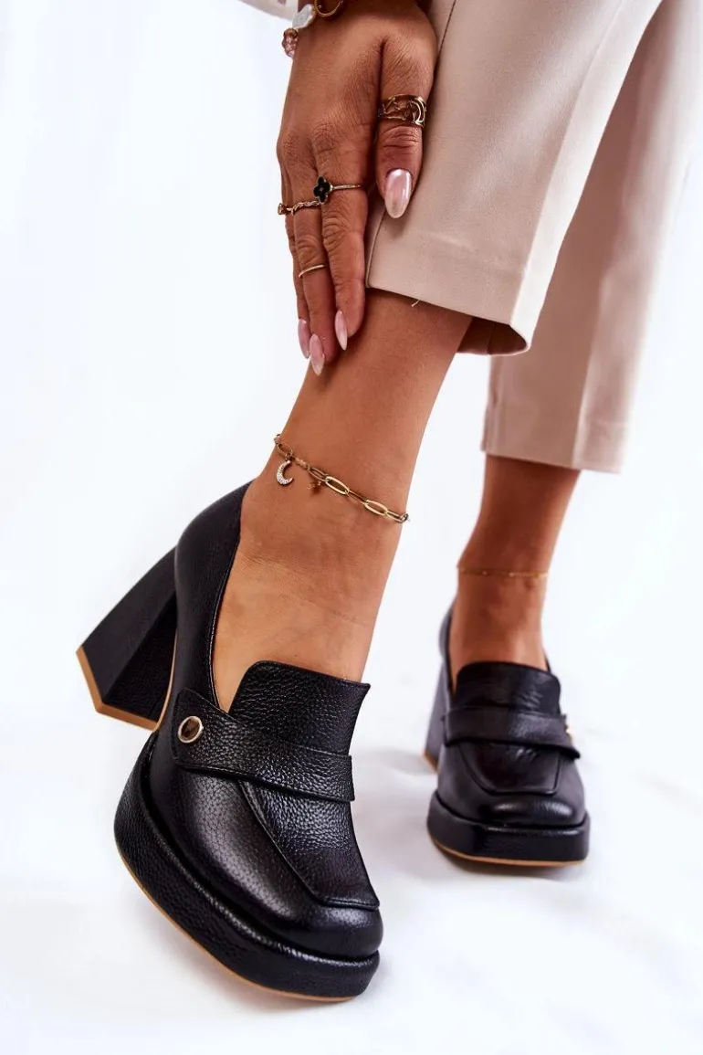 Skórzane Czółenka Lewski Shoes 3195/2 Czarne