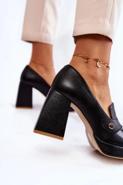 Skórzane Czółenka Lewski Shoes 3195/2 Czarne