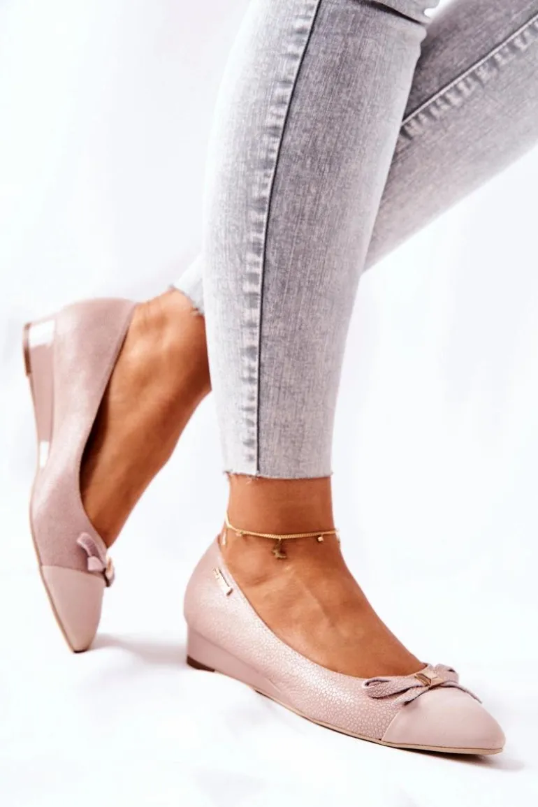 Skórzane Czółenka Na Koturnie Monnari 0590-M04 Jasnoróżowe