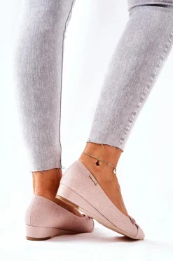 Skórzane Czółenka Na Koturnie Monnari 0590-M04 Jasnoróżowe