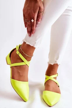 Skórzane Czółenka Na Niskim Obcasie Żółte Giovanna