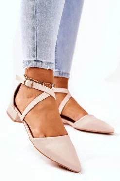 Skórzane Czółenka Na Niskim Obcasie Beżowe Giovanna