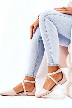 Skórzane Czółenka Na Niskim Obcasie Beżowe Giovanna