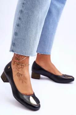 Skórzane Czółenka Na Niskim Obcasie Maciejka 05960-01 Czarne