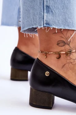 Skórzane Czółenka Na Niskim Obcasie Maciejka 05960-01 Czarne