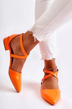 Skórzane Czółenka Na Niskim Obcasie Pomarańczowe Giovanna