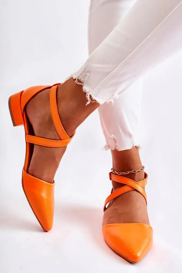 Skórzane Czółenka Na Niskim Obcasie Pomarańczowe Giovanna