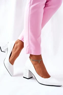 Skórzane Czółenka Na Słupku Białe Cherith